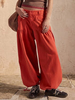 Pleated Mid-rise Loose Wide-leg Lotus-style Jeans