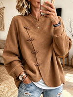 Chic Faux-suede Knot-button Oversized Jacket