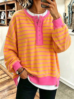 Color-block Loose Casual Long-sleeve Striped Button-up Sweatercolor-block Loose Casual Long-sleeve Striped Button-up Sweatercolor-block Loose Casual Long-sleeve Striped Button-up Sweater