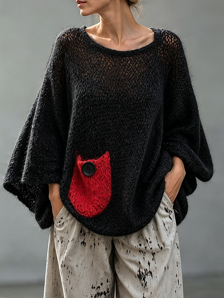 Loose-fit, Cozy Knit Top With Contrasting-color Pockets And Cut-out Detailing.