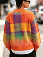 Cozy V-neck Colorful Plaid Pattern Sweater Pullover