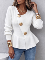 Elegant Peplum Knit Top With Statement Gold Buttons