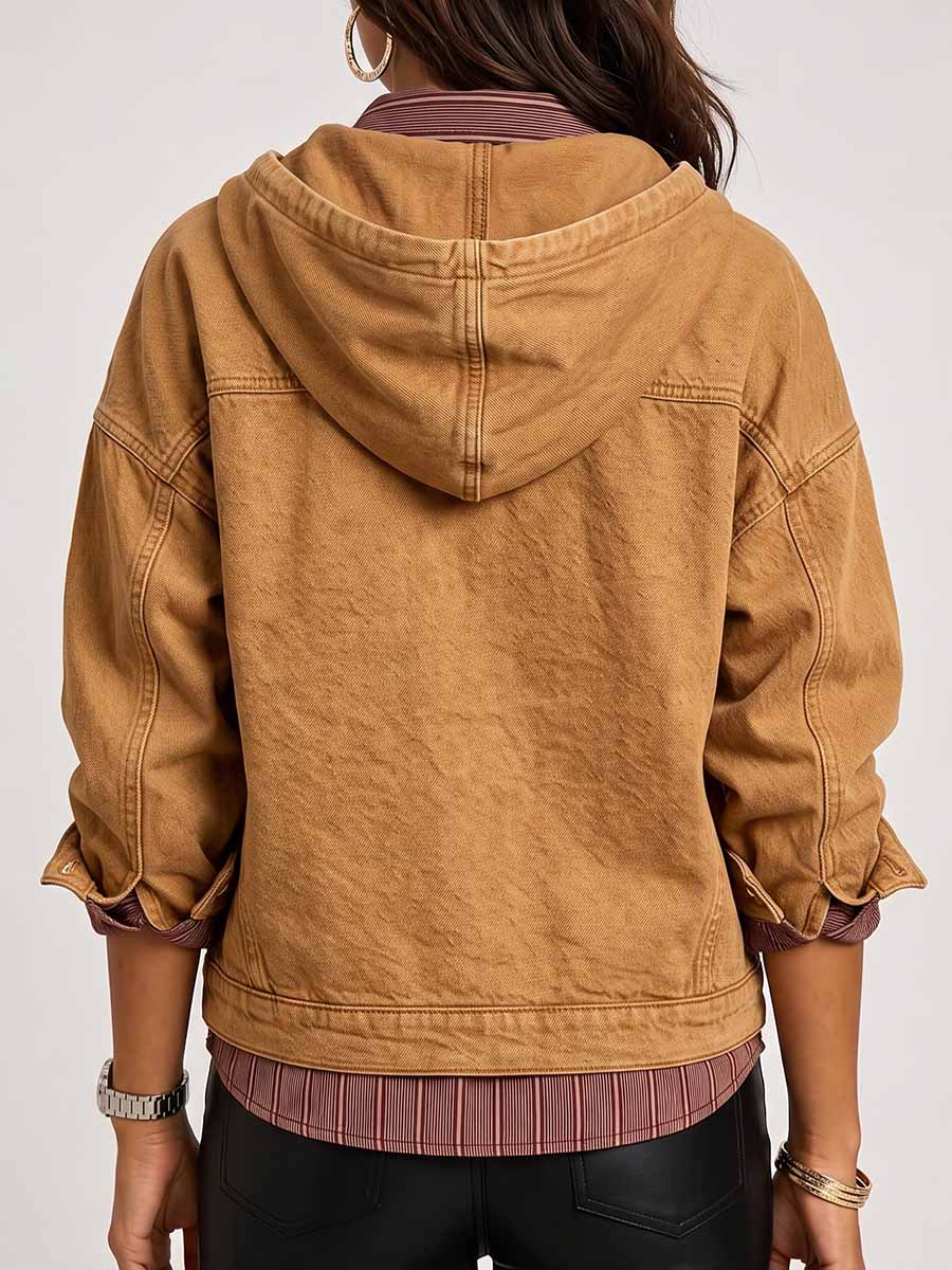 Women's Cardigan Collar Long Sleeve Casual Loose Hooded Pullover