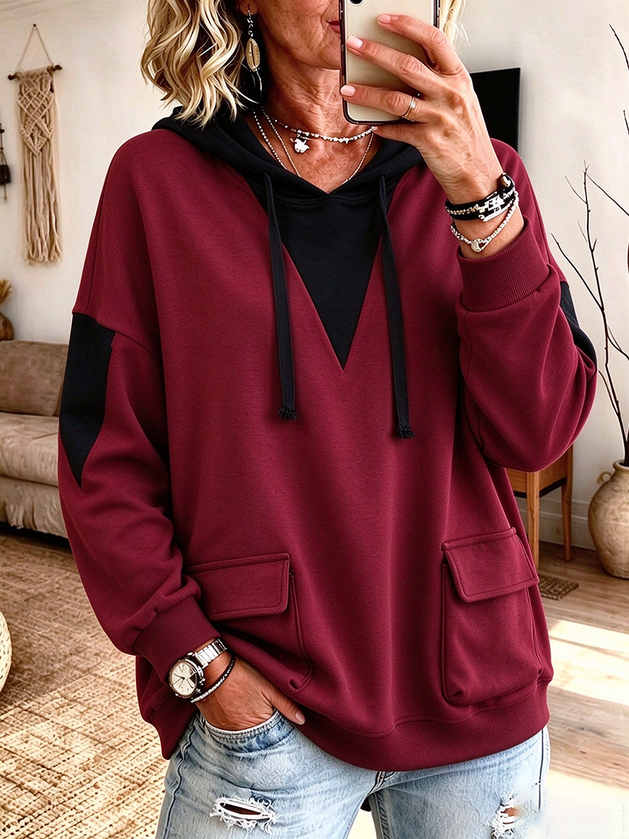 Stylish Casual Colorblock Hooded Sweatshirt
