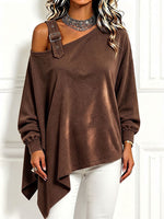 Chic Asymmetrical Brown Cotton Sweatshirt