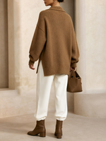 Stylish Asymmetrical Hem Half-zip Knit Top