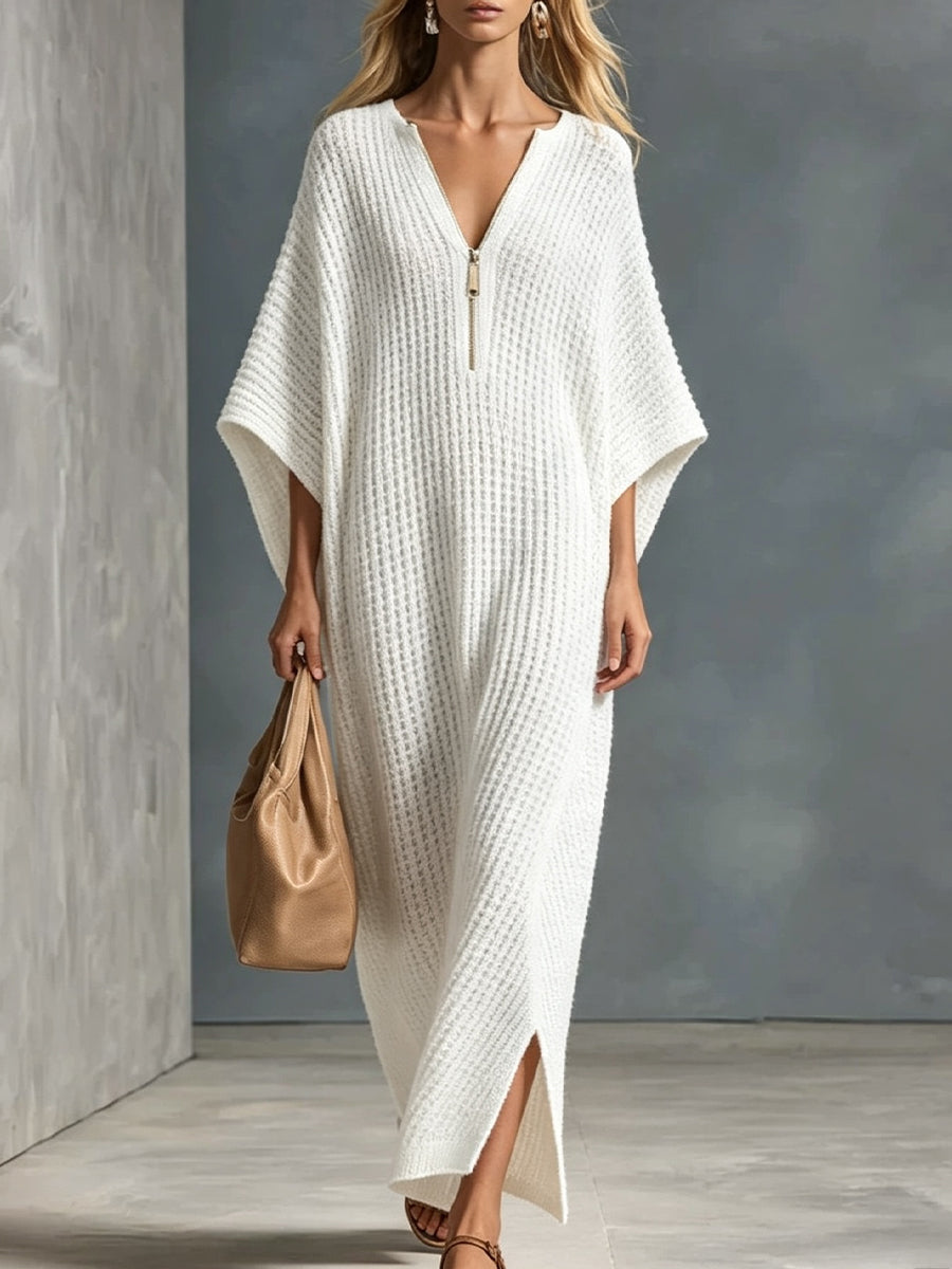 Relaxed-fit Waffle-knit Half-zip Dress