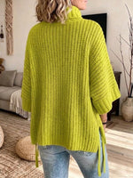 High-neck, Wide-sleeve Knitted Cape Top With Pockets