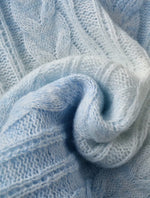 Cozy Blue-and-white Ombré Cable-knit Crew-neck Sweater