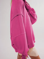 Casual Oversized Raw-edge Cotton Henley Sweatshirt