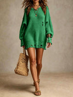 Oversized Ribbed Knit Mini Dress With A Vintage Distressed Finish