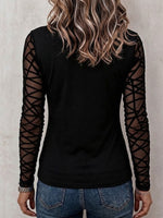 Crew Neck Chest Cutout Deep V Fitted Ribbed Long Sleeve Knit Top