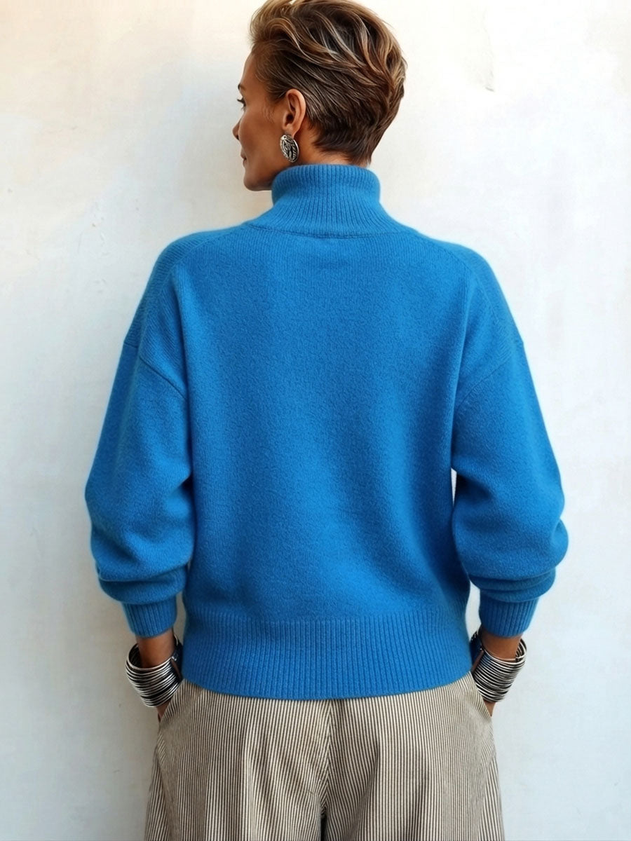 Chic Elegant Asymmetrical Button Turtleneck Sweater