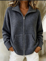Cozy Zip-Front Knit Cardigan