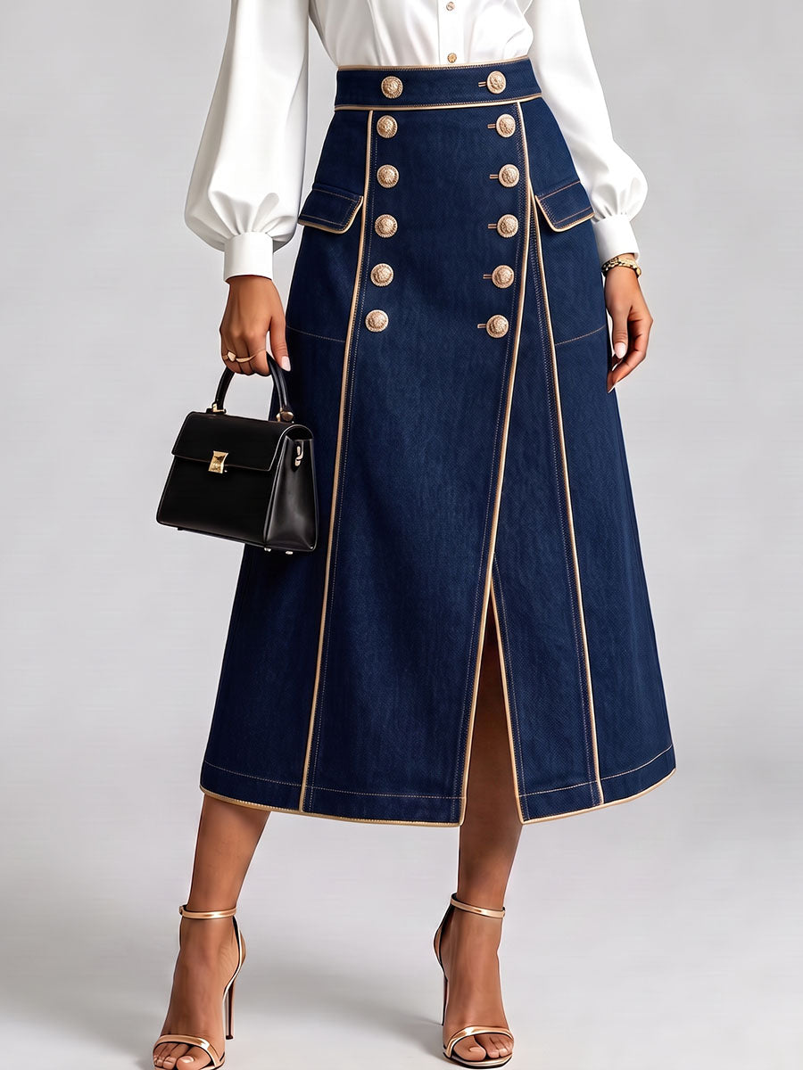 Women's High-waisted Casual Loose A-line Denim Skirt