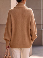 Sophisticated Cowl Neck Ribbed Thick Knit Sweater
