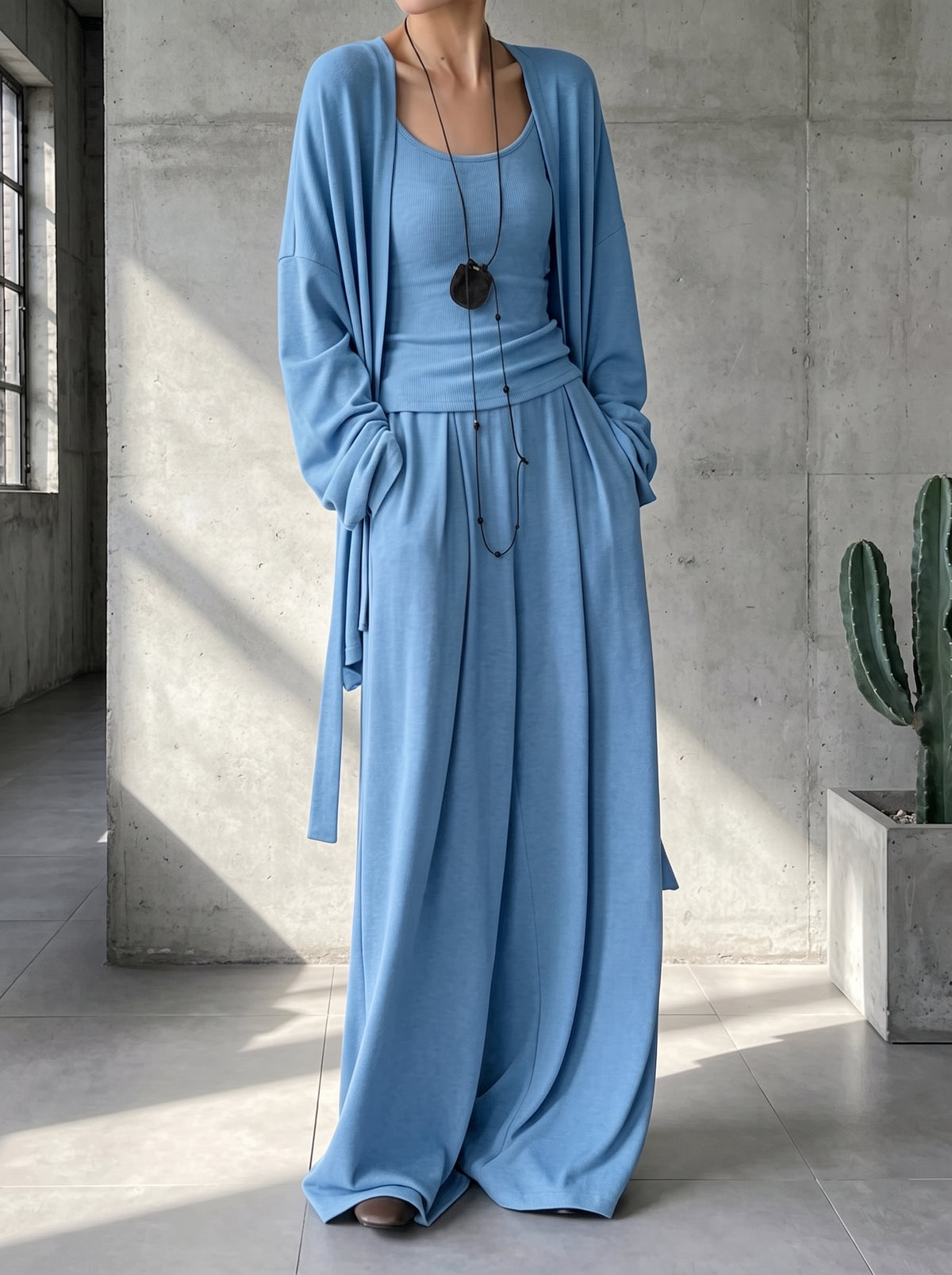 Comfortable Thin Knit Draped Three-Piece Lounge Set