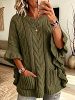 Vintage Cable Knit Ruffle Loose Knit Top