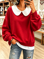 Cozy Peter Pan Collar Oversized Faux Two-piece Hoodie