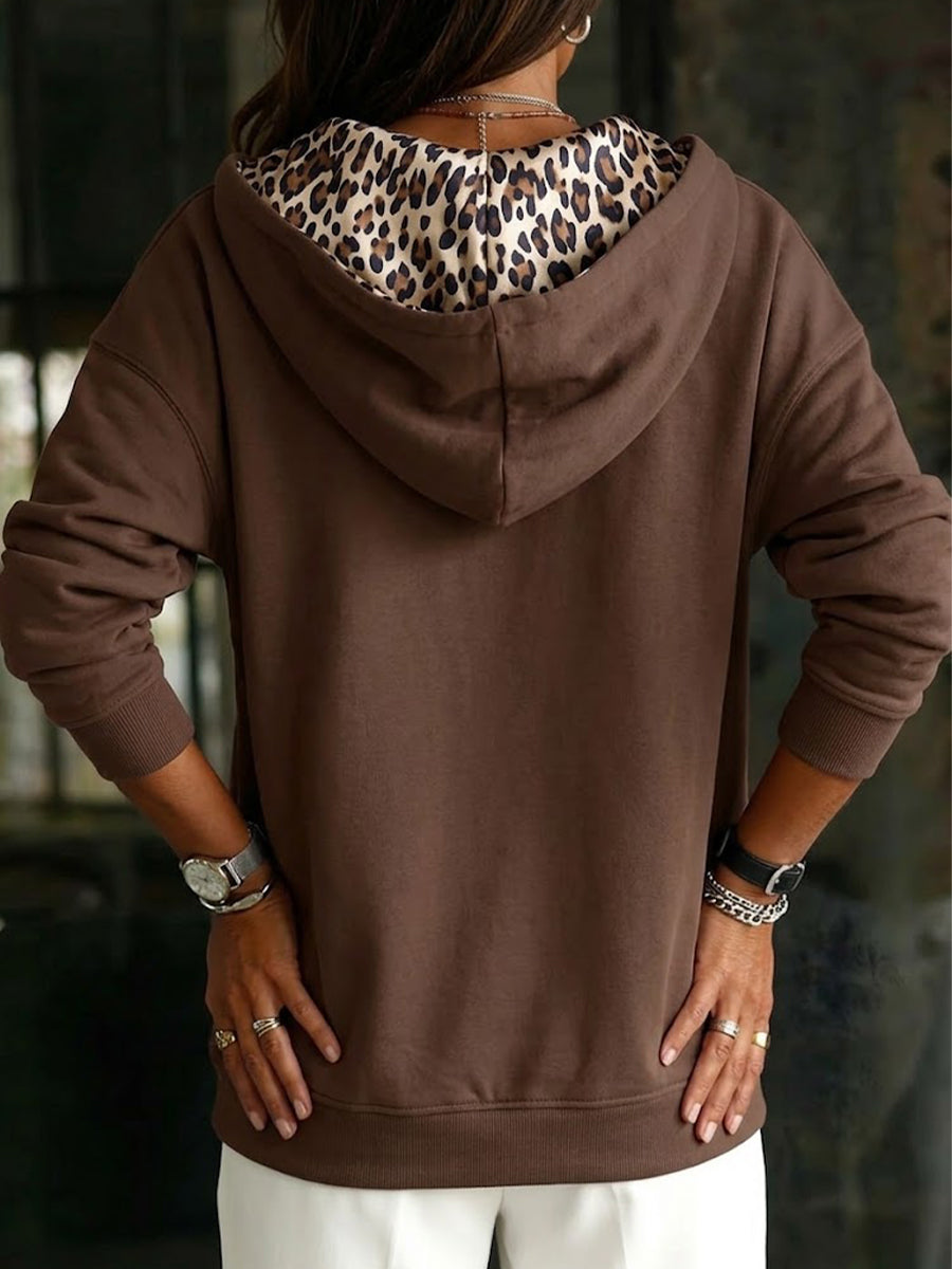 Leopard‑lined Full Zip Hoodie Jacket