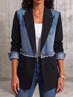 Women's Suit Collar Long Sleeve Casual Loose Patchwork Denim Cardigan