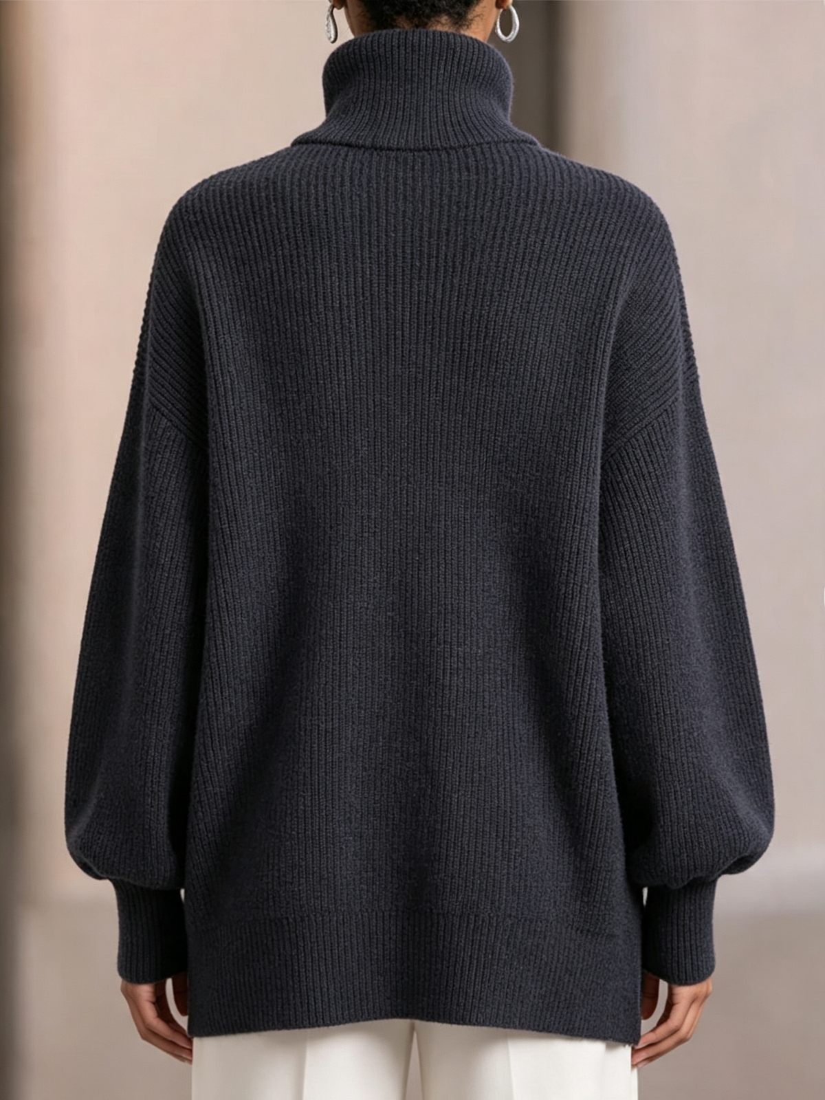 Asymmetric Zip-front Turtleneck Knit Sweater