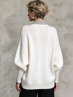 Elegant Luxury Sequin Trimmed V-neck Knit Sweater