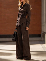Vintage-style Striped Cotton Wide-leg Trousers