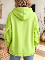 Oversized, Casual, Neon-green Hooded Sweatshirt With Fringe Detailing