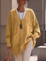 V‑neck Multi‑pocket Drop‑shoulder Oversized Knit Sweater