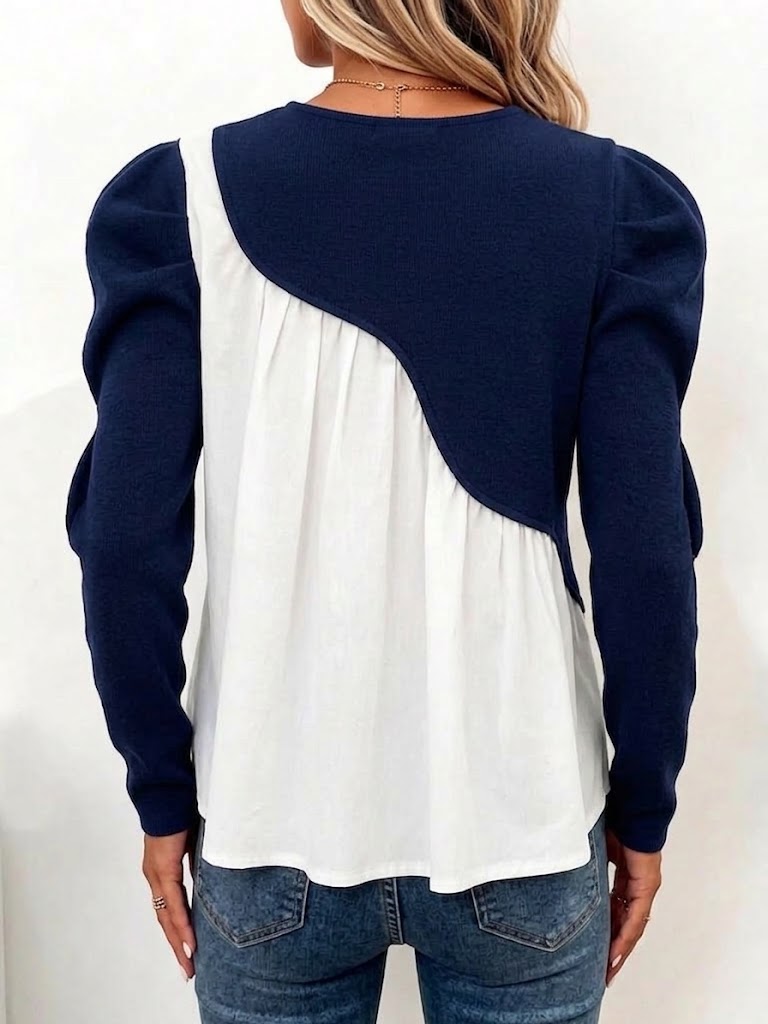 Knit And Pleated Chiffon Top With An Asymmetric Hem