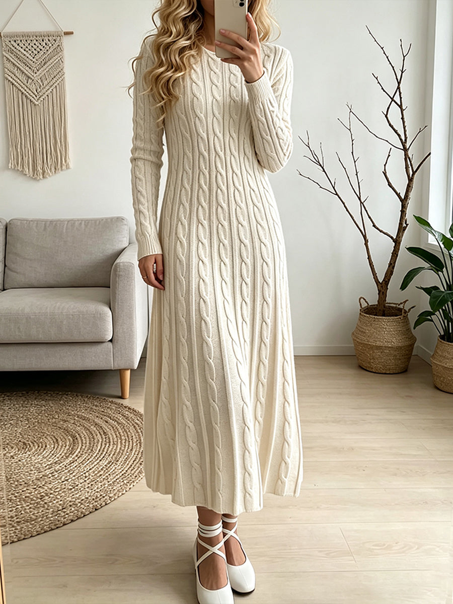 Cozy Long-sleeve Cable-knit Maxi Dress