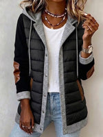 Mixed‑fabric Hooded Quilted Jacket