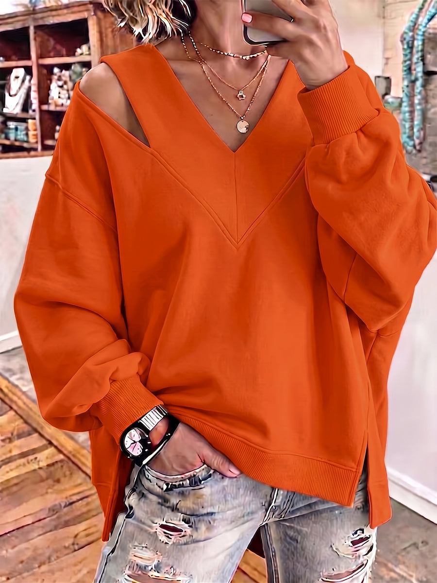 Chic Cutout V-Neck Oversized Sweatshirt