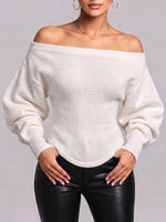 Women's Solid Color Off-shoulder Long-sleeved Casual Loose Knit Top