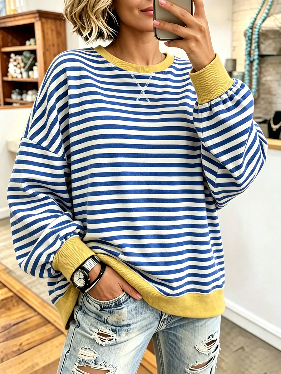 Cozy Striped Casual Pullover Sweatshirt