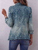 Bohemian-style Gradient Vintage Scroll-print Ruffled Jacket