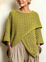 Asymmetric Crossover Cape-style Loose Knit Top
