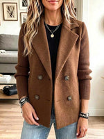 Women's Solid Color Collared Long Sleeve Casual Loose Knit Patchwork Jacket