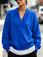 Chic Cozy Blue V-neckline Sweatshirt
