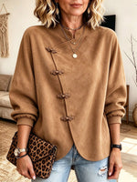 Chic Faux-suede Knot-button Oversized Jacket