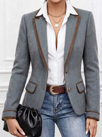 Women's Collared Long-sleeved Casual Loose Color-blocked Herringbone Coat