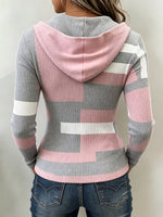 Chic Colorblock Striped Zip-Up Hooded Kint Top