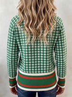 Houndstooth Zip-up Knit Cardigan With Stand Collar