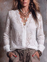 Women's Solid Color V-neck Long Sleeve Casual Loose Lace Cardigan