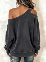 Edgy Chic Asymmetric Cold-shoulder Zipper Sweatshirt
