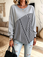 Stylish Grey Striped Patchwork Sweatshirt