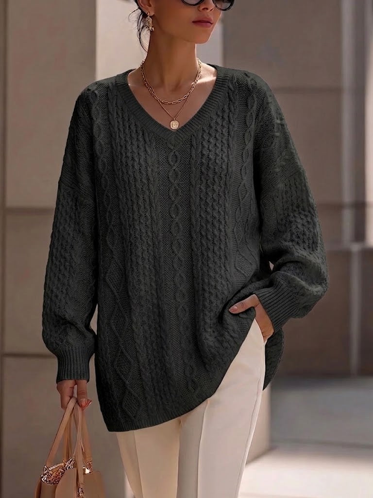 Loose-fit Cable-knit V-neck Sweater