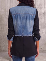 Women's Suit Collar Long Sleeve Casual Loose Patchwork Denim Cardigan