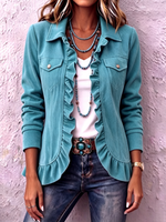 Western-chic Turquoise Ruffled Cotton Jacket